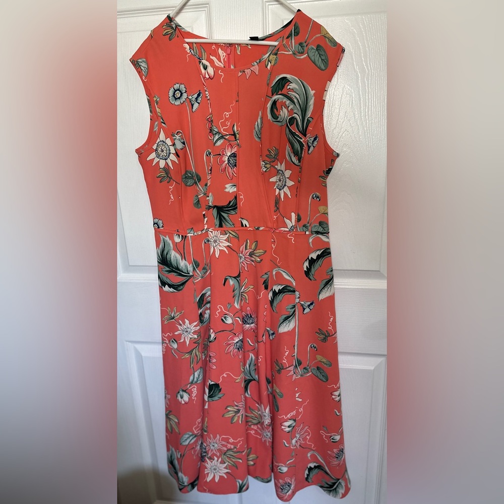 Ann Taylor Coral Floral Midi Dress